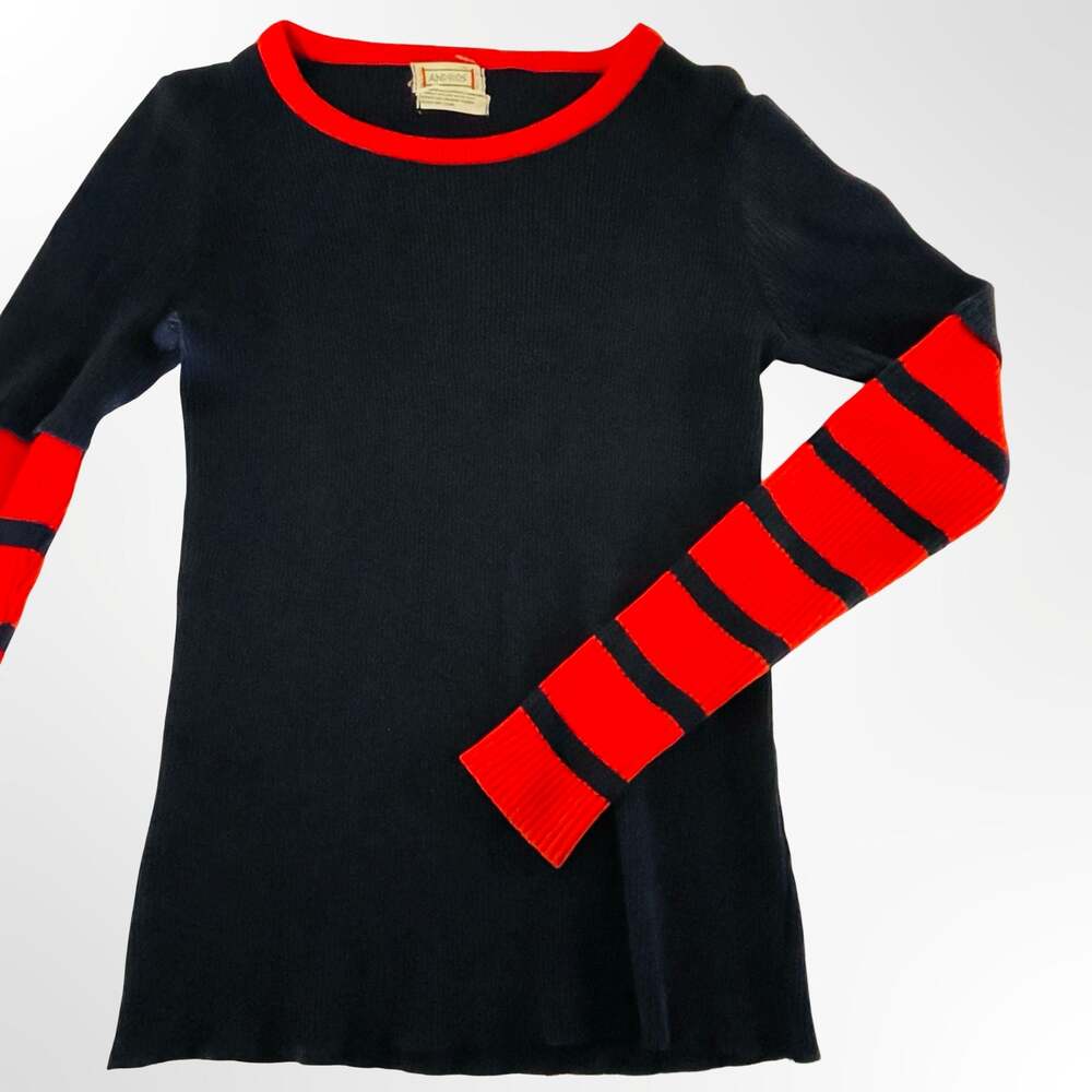 Andros Navy and Red Striped Long Sleeve Ribbed Knit Sweater - Picture 5 of 8